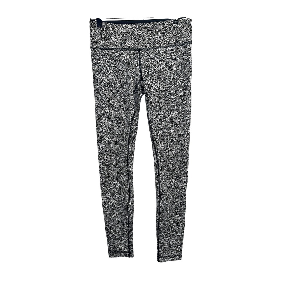 Lululemon Wunder Under Plush Petal Leggins Womens Size 8 Black Crean Yoga Gym